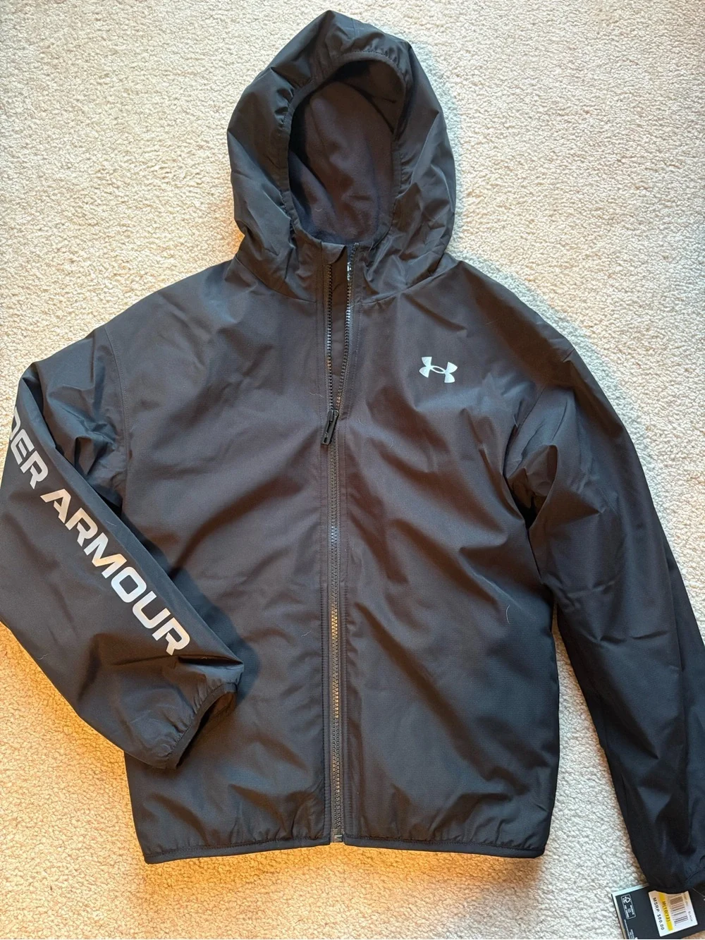 Under Armour Kids Boys Windbreaker fleece lined jacket hooded size medium NWT